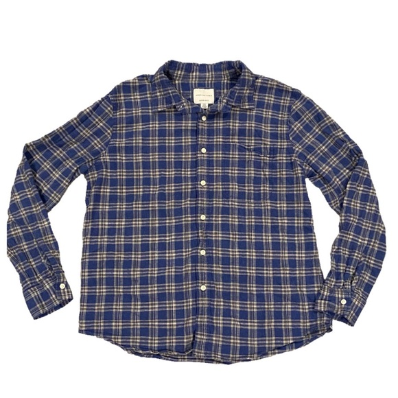 American Eagle Slim Fit Casual Button Down Shirt Men’s L Super Soft Blue Plaid - Picture 1 of 11